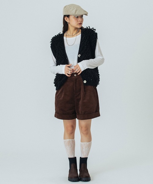 ROSE BUD（ローズバッド）の「NEPAL FRINGE KNIT（ベスト・レディース・オフホワイト/ブラック・ONE SIZE）」の13枚目の写真