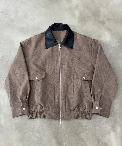 BLANK HOTEL（ブランクホテル）の「Faux Leather Collar Duck Jacket / 襟切替ダックジャケット（ブルゾン・メンズ・ベージュ/ブラウン/ブラック・L/M/S）」の3枚目の写真