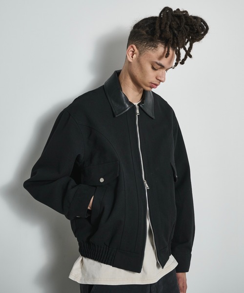 BLANK HOTEL（ブランクホテル）の「Faux Leather Collar Duck Jacket / 襟切替ダックジャケット（ブルゾン・メンズ・ベージュ/ブラウン/ブラック・L/M/S）」の2枚目の写真