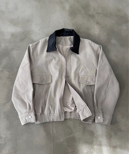 BLANK HOTEL（ブランクホテル）の「Faux Leather Collar Duck Jacket / 襟切替ダックジャケット（ブルゾン・メンズ・ベージュ/ブラウン/ブラック・L/M/S）」の6枚目の写真