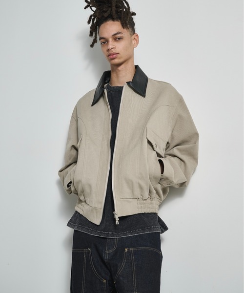 BLANK HOTEL（ブランクホテル）の「Faux Leather Collar Duck Jacket / 襟切替ダックジャケット（ブルゾン・メンズ・ベージュ/ブラウン/ブラック・L/M/S）」の12枚目の写真