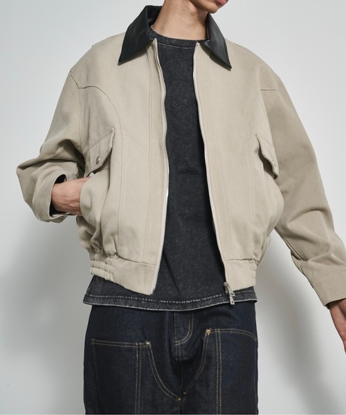 BLANK HOTEL（ブランクホテル）の「Faux Leather Collar Duck Jacket / 襟切替ダックジャケット（ブルゾン・メンズ・ベージュ/ブラウン/ブラック・L/M/S）」の21枚目の写真