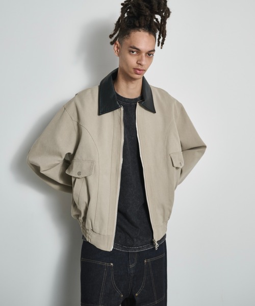 BLANK HOTEL（ブランクホテル）の「Faux Leather Collar Duck Jacket / 襟切替ダックジャケット（ブルゾン・メンズ・ベージュ/ブラウン/ブラック・L/M/S）」の13枚目の写真