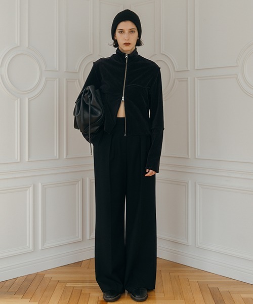 CREDONA(クレドナ)の「TERRA VELOUR FIT ZIP TOPS/テラベロアフィットジップトップス(Tシャツ/カットソー・レディース・チャコールグレー/キャメル・FREE)」の3枚目の写真