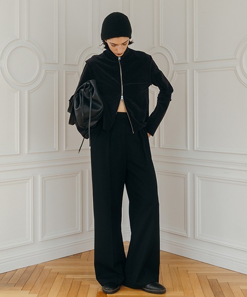 CREDONA(クレドナ)の「TERRA VELOUR FIT ZIP TOPS/テラベロアフィットジップトップス(Tシャツ/カットソー・レディース・チャコールグレー/キャメル・FREE)」の9枚目の写真