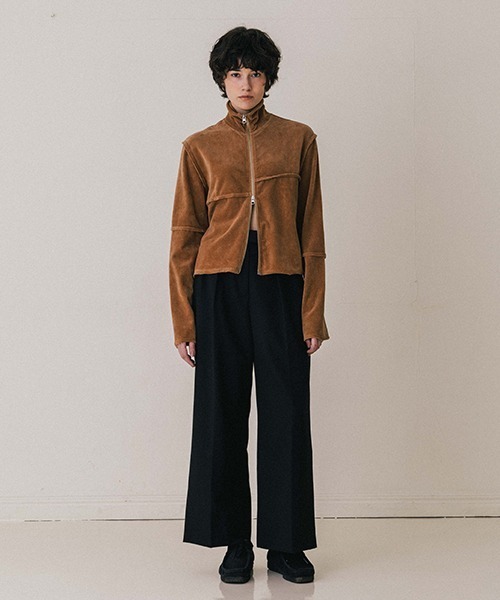 CREDONA(クレドナ)の「TERRA VELOUR FIT ZIP TOPS/テラベロアフィットジップトップス(Tシャツ/カットソー・レディース・チャコールグレー/キャメル・FREE)」の20枚目の写真