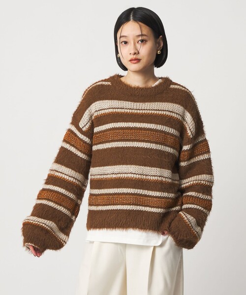 A DAY IN THE LIFE UNITED ARROWS（アデイインザライフユナイテッドアローズ）の「フェザー マルチボーダーニット ＜A DAY IN THE LIFE＞（ニット/セーター・レディース・ブラウン系/オフホワイト/グレー系/ライム・FREE）」の3枚目の写真