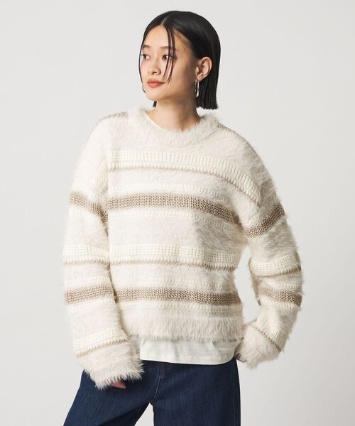 A DAY IN THE LIFE UNITED ARROWS（アデイインザライフユナイテッドアローズ）の「フェザー マルチボーダーニット ＜A DAY IN THE LIFE＞（ニット/セーター・レディース・ブラウン系/オフホワイト/グレー系/ライム・FREE）」の2枚目の写真