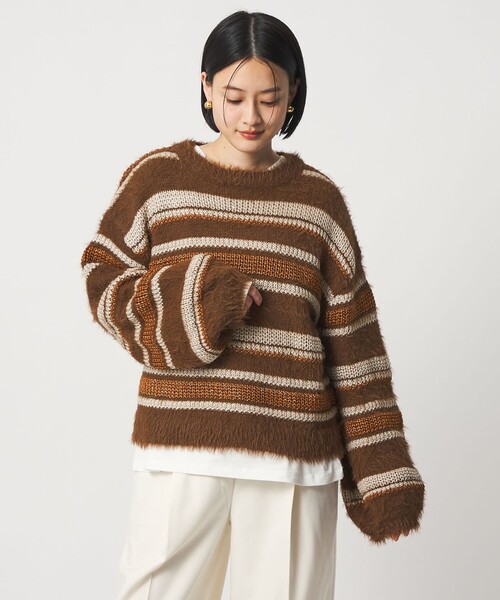 A DAY IN THE LIFE UNITED ARROWS（アデイインザライフユナイテッドアローズ）の「フェザー マルチボーダーニット ＜A DAY IN THE LIFE＞（ニット/セーター・レディース・ブラウン系/オフホワイト/グレー系/ライム・FREE）」の5枚目の写真