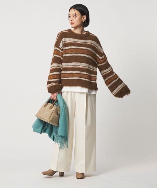 A DAY IN THE LIFE UNITED ARROWS（アデイインザライフユナイテッドアローズ）の「フェザー マルチボーダーニット ＜A DAY IN THE LIFE＞（ニット/セーター・レディース・ブラウン系/オフホワイト/グレー系/ライム・FREE）」の6枚目の写真