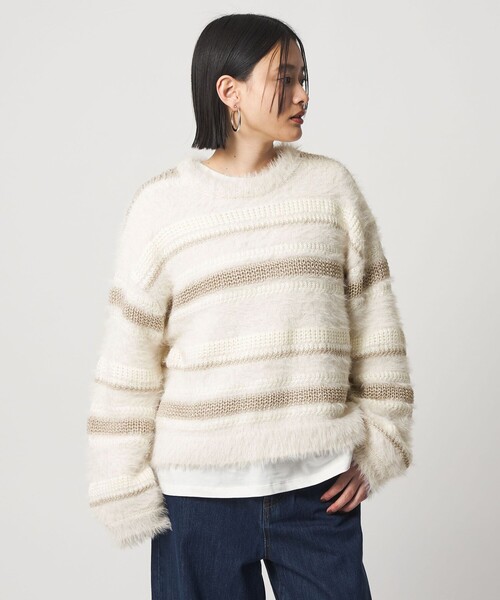 A DAY IN THE LIFE UNITED ARROWS（アデイインザライフユナイテッドアローズ）の「フェザー マルチボーダーニット ＜A DAY IN THE LIFE＞（ニット/セーター・レディース・ブラウン系/オフホワイト/グレー系/ライム・FREE）」の8枚目の写真