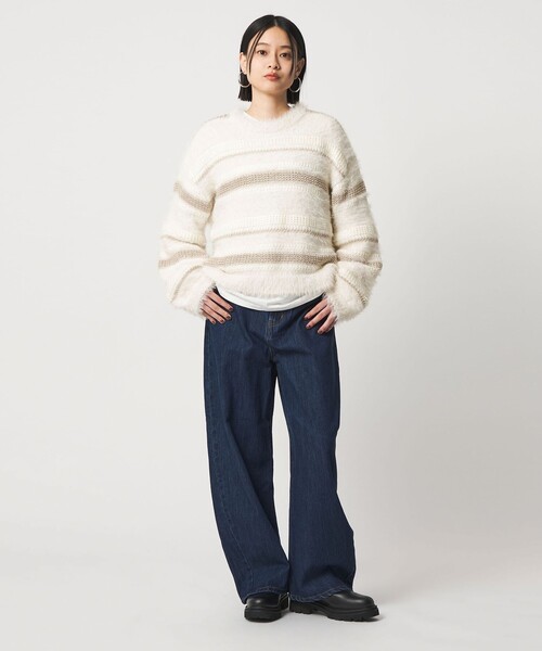 A DAY IN THE LIFE UNITED ARROWS（アデイインザライフユナイテッドアローズ）の「フェザー マルチボーダーニット ＜A DAY IN THE LIFE＞（ニット/セーター・レディース・ブラウン系/オフホワイト/グレー系/ライム・FREE）」の9枚目の写真