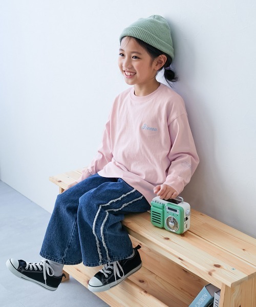 devirock（デビロック）の「綿100% お洗濯してもよれにくい ガールズワンポイント 長袖Tシャツ（Tシャツ/カットソー・キッズ・ホワイト系/ブルー系/ピンク系1/ピンク系2/ブラック系/イエロー系・100cm/110cm/120cm/130cm/140cm/150cm/160cm）」の8枚目の写真