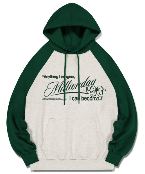 MILLION DAY(ミリオンデイ)の「IMAGINE Raglan Hood(パーカー・レディース・ベージュ/オートミール/ブラック・LARGE/MEDIUM/X-LARGE)」の3枚目の写真