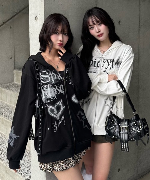 ZIPPER CLUB(ZIPPER CLUB ジッパークラブ)の「damage star melt zip(パーカー・レディース・ブラック/ホワイト・MEDIUM/SMALL/LARGE)」の5枚目の写真