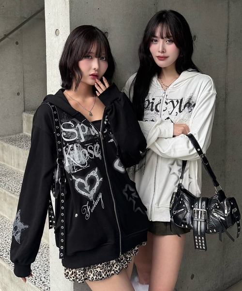 ZIPPER CLUB(ZIPPER CLUB ジッパークラブ)の「damage star melt zip(パーカー・レディース・ブラック/ホワイト・MEDIUM/SMALL/LARGE)」の6枚目の写真