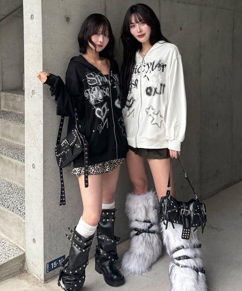 ZIPPER CLUB(ZIPPER CLUB ジッパークラブ)の「damage star melt zip(パーカー・レディース・ブラック/ホワイト・MEDIUM/SMALL/LARGE)」の8枚目の写真