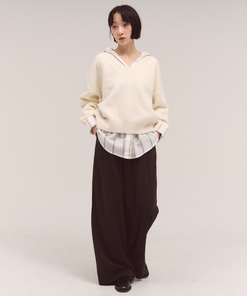 FMiBL（ファミル）の「コージーVネックニット（ニット/セーター・レディース・ブラック/オフホワイト/グレー・FREE）」の10枚目の写真