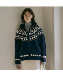 KN4242 Nordic knit hood zip-up_Navy