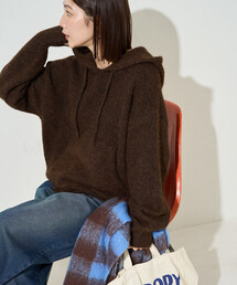 限定展開 ルーズ ニット フーディー プルオーバー
