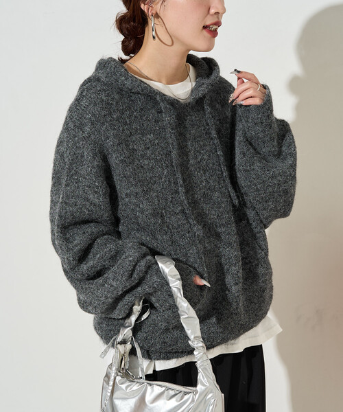 セール】限定展開 ルーズ ニット フーディー プルオーバー（ニット