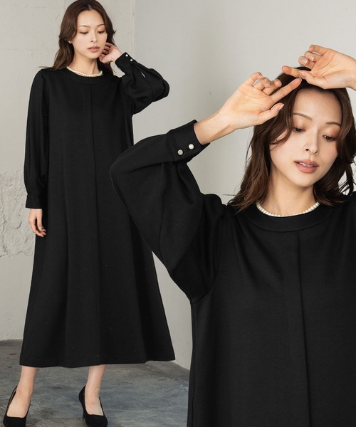 フォーマルワンピース⭐︎3点セット セール】【喪服・礼服】フォーマルワンピース 長袖 Aライン ロング丈