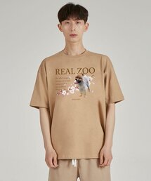 リアルジュ フラワーポメ ラウンドネック 15数 コットン 半袖Tシャツ_ベージュ