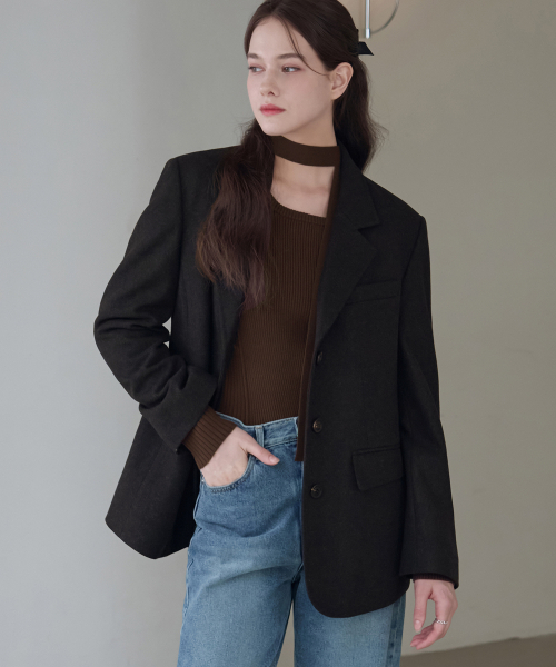 DRAWFIT WOMEN（ドローフィットウーマン）の「ダイアグナルブラシウールシングルブレザー [MOCHA]（テーラードジャケット・レディース・その他・SMALL/MEDIUM）」の5枚目の写真