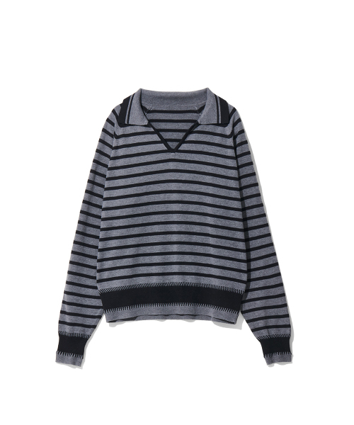 Полосатый воротниковый пуловер угольный (Stripe Collar Knit Charcoal)