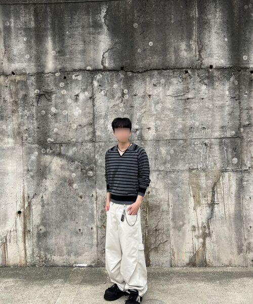OGARP(オガープ)の「Stripe Collar Knit Charcoal(ニット/セーター・レディース・チャコールグレー・1/2)」の2枚目の写真