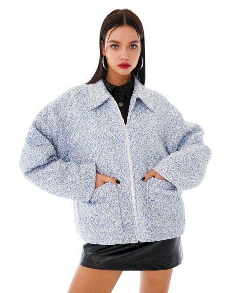 フラワーキルティングジャンパー[ブルー]