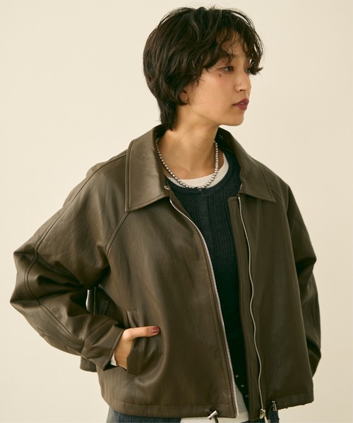 セール】ボア襟フェイクレザージップブルゾン（ブルゾン）｜uchi