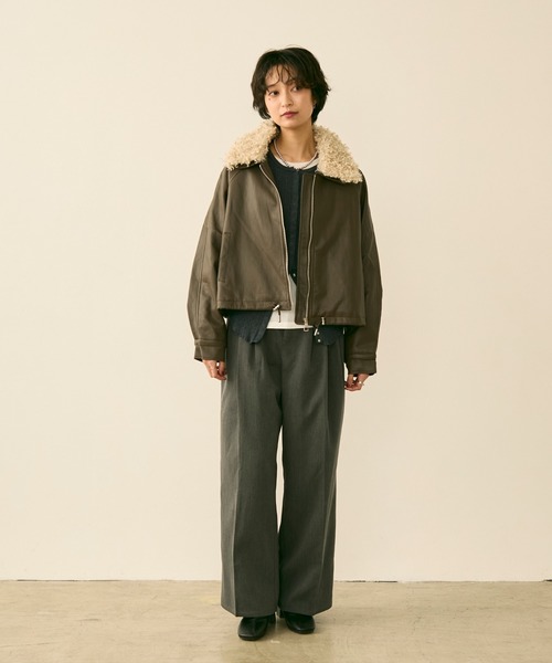 セール】ボア襟フェイクレザージップブルゾン（ブルゾン）｜uchi