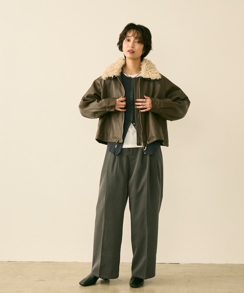 セール】ボア襟フェイクレザージップブルゾン（ブルゾン）｜uchi