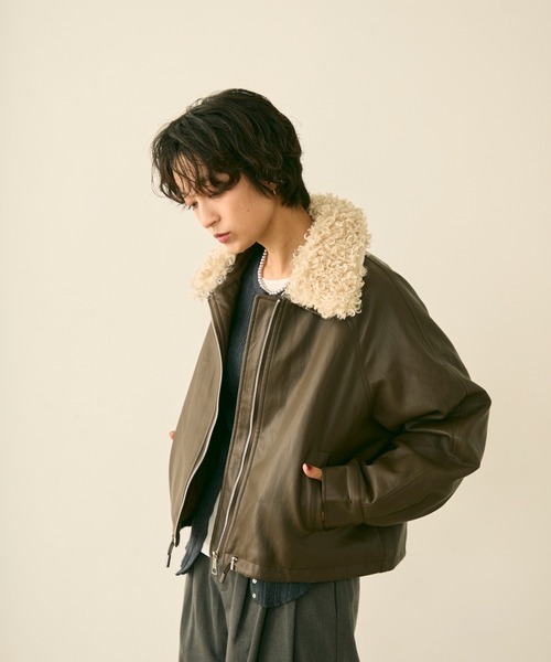 セール】ボア襟フェイクレザージップブルゾン（ブルゾン）｜uchi