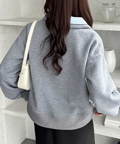 GeeRA（ジーラ）の「シャツレイヤードポロ襟オーバーサイズスウェットトップス（Tシャツ/カットソー・レディース・ネイビー/グレー・X-LARGE/LARGE/MEDIUM）」の4枚目の写真