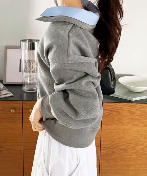 GeeRA（ジーラ）の「シャツレイヤードポロ襟オーバーサイズスウェットトップス（Tシャツ/カットソー・レディース・ネイビー/グレー・X-LARGE/LARGE/MEDIUM）」の16枚目の写真