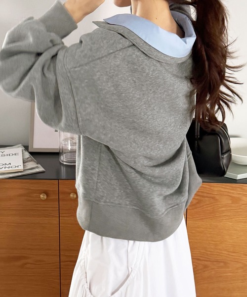 GeeRA（ジーラ）の「シャツレイヤードポロ襟オーバーサイズスウェットトップス（Tシャツ/カットソー・レディース・ネイビー/グレー・X-LARGE/LARGE/MEDIUM）」の17枚目の写真