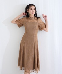 袖あり&ロング 同窓会 成人式 シアーパフスリーブ立体刺繍 フレアスカート お呼ばれ 結婚式 二次会 フォーマル オケージョンドレス パーティー ドレス