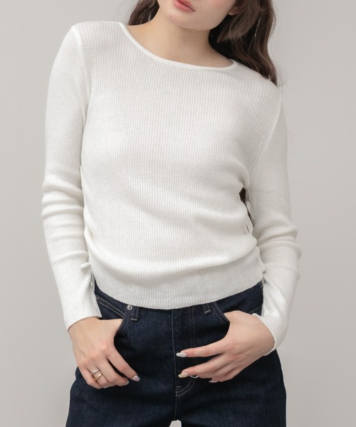 HEILIS（ヘイリス）の「サイドリボンニットトップス / アイボリー ブラック ベージュ 肌見せ ヘルシー ニット ドロスト トップス 長袖  変形 ノームコア 韓国 シンプル 無地 カジュアル 春服 秋服 冬服（ニット/セーター・レディース・ベージュ/アイボリー/ブラック・FREE）」の11枚目の写真