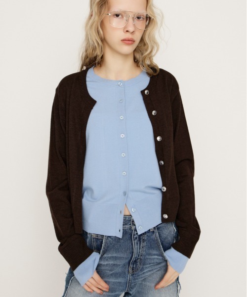 SLY（スライ）の「【2026SS新作】LAYERED LIKE KNIT TOPS レイヤードライク ニットトップス 春服（ニット/セーター・レディース・ネイビー/ブラウン・FREE）」の4枚目の写真