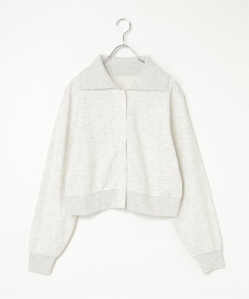 VENCEEXCHANGE（ヴァンスエクスチェンジ）の「襟付きジップカーディガン（パーカー・レディース・杢グレー/アイボリー・FREE）」の3枚目の写真