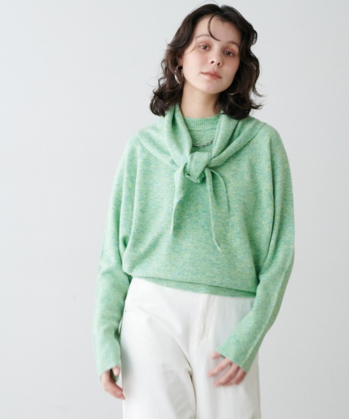 LARUTA(ラルータ)の「【LARUTA】スカーフセットニットプルオーバー(ニット/セーター・レディース・ライトベージュ/パープル/ミント/チャコールグレー・FREE)」の21枚目の写真