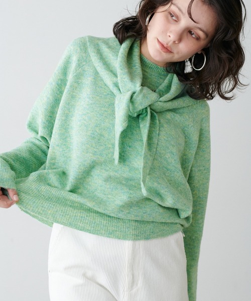 LARUTA(ラルータ)の「【LARUTA】スカーフセットニットプルオーバー(ニット/セーター・レディース・ライトベージュ/パープル/ミント/チャコールグレー・FREE)」の20枚目の写真
