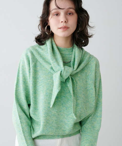 LARUTA(ラルータ)の「【LARUTA】スカーフセットニットプルオーバー(ニット/セーター・レディース・ライトベージュ/パープル/ミント/チャコールグレー・FREE)」の19枚目の写真