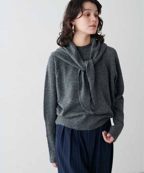 LARUTA(ラルータ)の「【LARUTA】スカーフセットニットプルオーバー(ニット/セーター・レディース・ライトベージュ/パープル/ミント/チャコールグレー・FREE)」の8枚目の写真