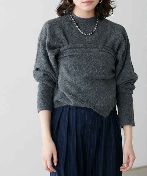 LARUTA(ラルータ)の「【LARUTA】スカーフセットニットプルオーバー(ニット/セーター・レディース・ライトベージュ/パープル/ミント/チャコールグレー・FREE)」の5枚目の写真