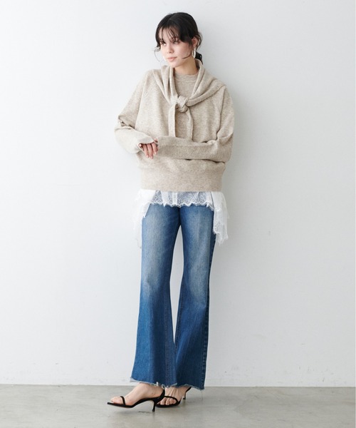 LARUTA(ラルータ)の「【LARUTA】スカーフセットニットプルオーバー(ニット/セーター・レディース・ライトベージュ/パープル/ミント/チャコールグレー・FREE)」の16枚目の写真