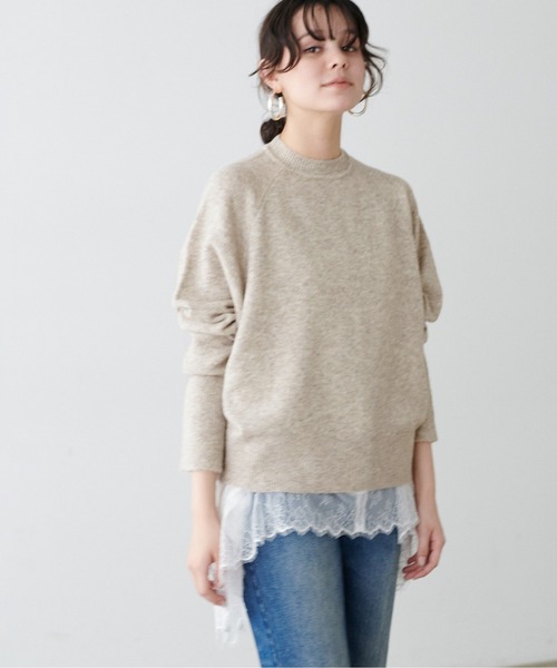 LARUTA(ラルータ)の「【LARUTA】スカーフセットニットプルオーバー(ニット/セーター・レディース・ライトベージュ/パープル/ミント/チャコールグレー・FREE)」の14枚目の写真