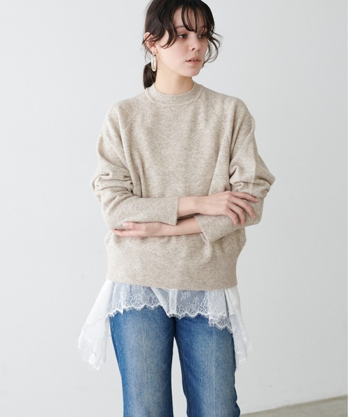 LARUTA(ラルータ)の「【LARUTA】スカーフセットニットプルオーバー(ニット/セーター・レディース・ライトベージュ/パープル/ミント/チャコールグレー・FREE)」の13枚目の写真